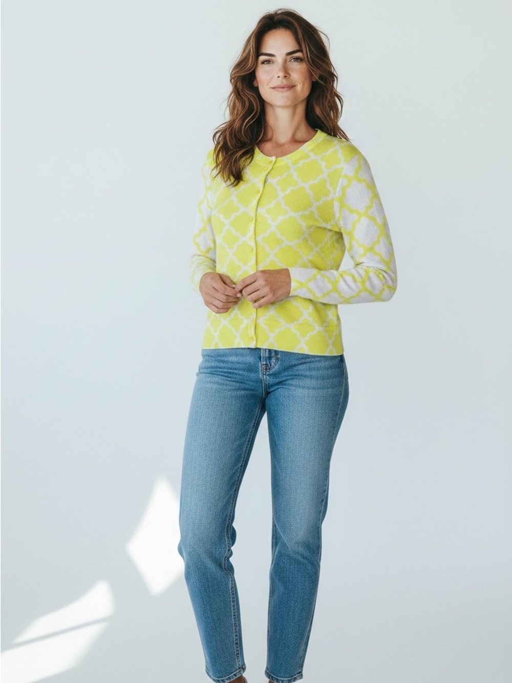 Crown Ivy Women’s Size Small Long Sleeve Round Neck Yellow Sweater Cardigan